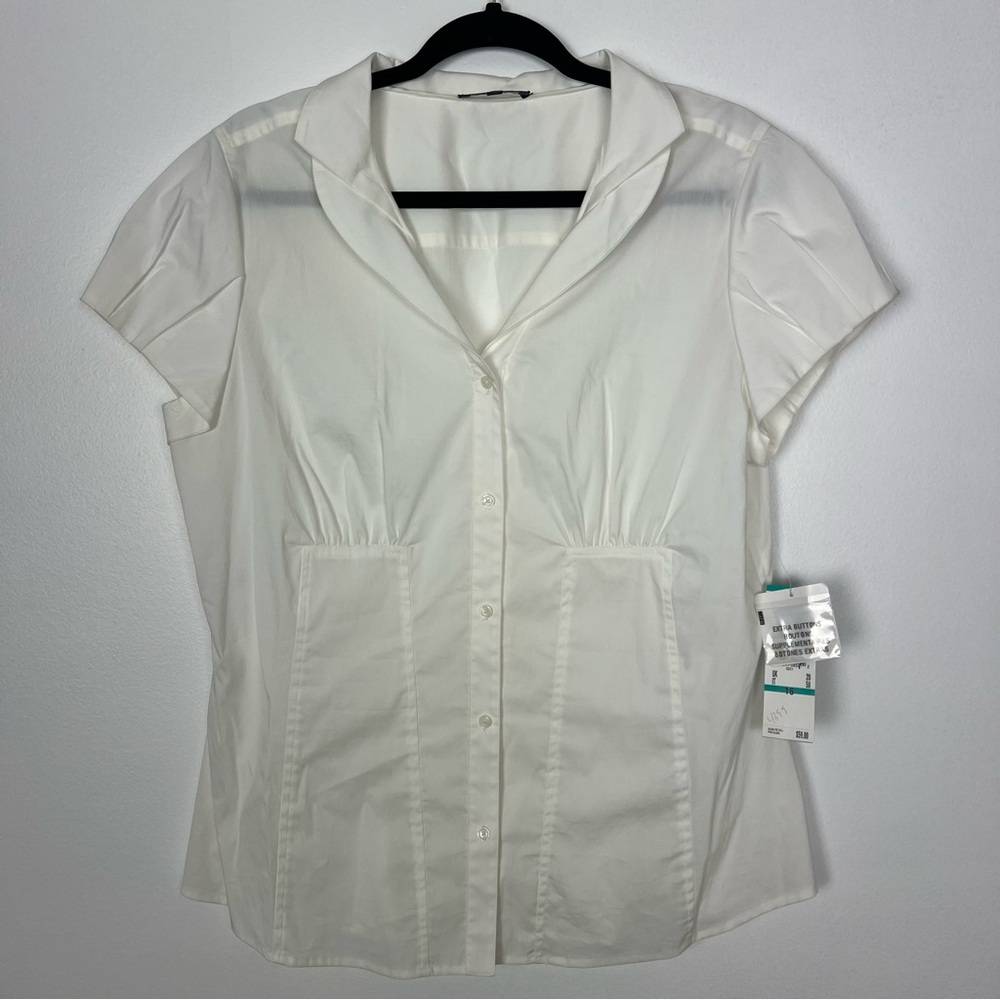 Anne Klein NWT Button Front Blouse Stretch Ivory Professional Office Size 16 - Picture 1 of 8